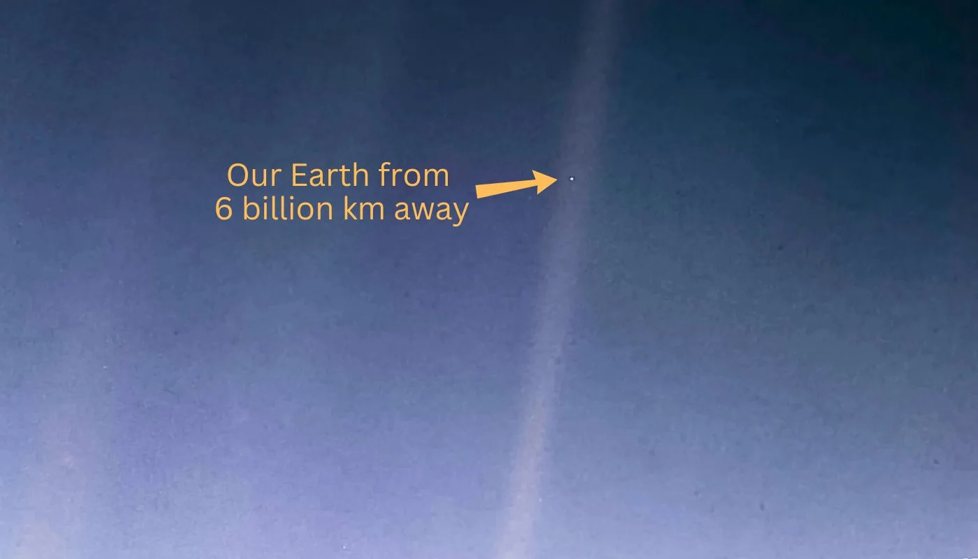 The small dot is our Earth, our world